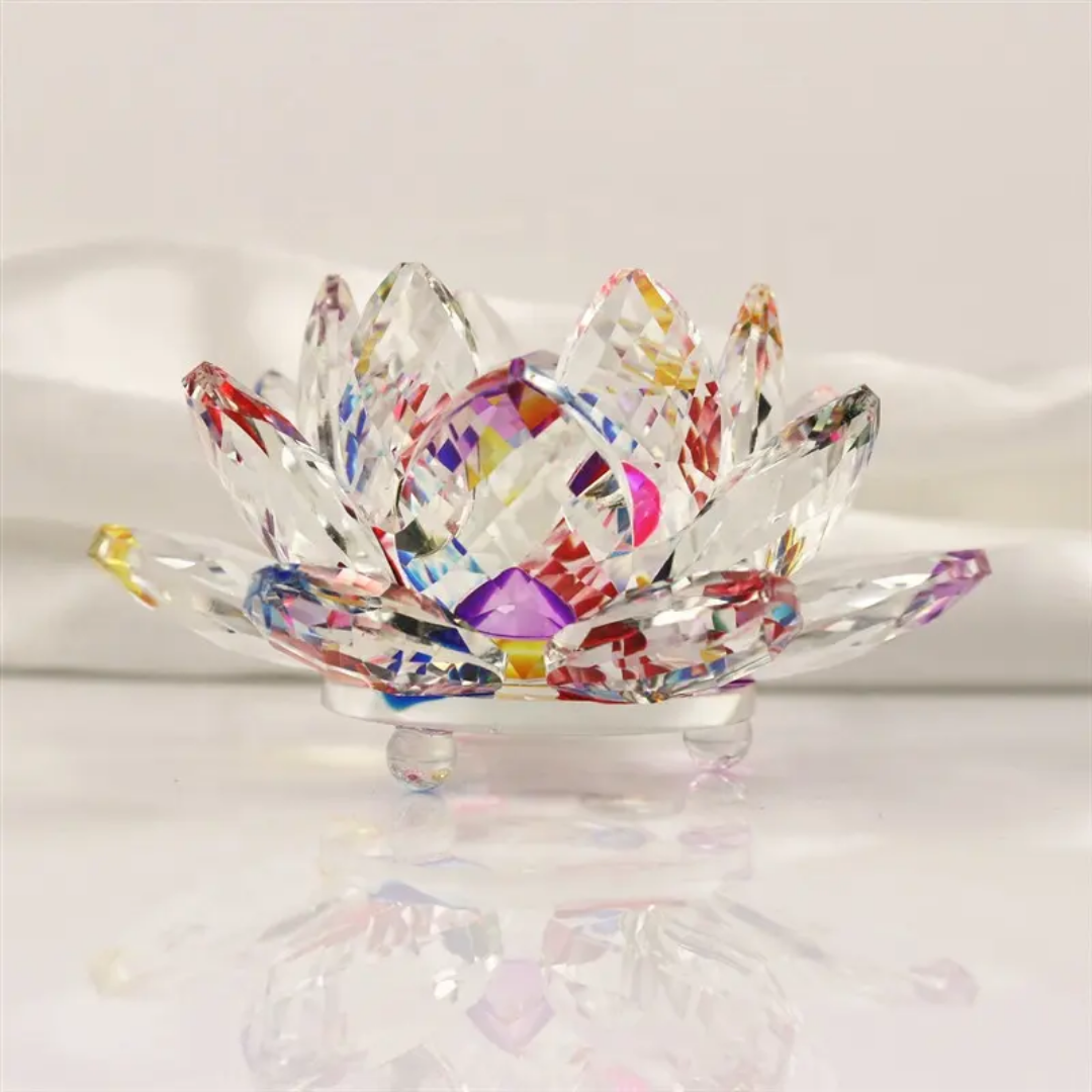 The Flair Store™ Multicolor Crystal Lotus Fengshui for Positive Energy, Glass Kamal Flower for Vaastu, Love, Harmony