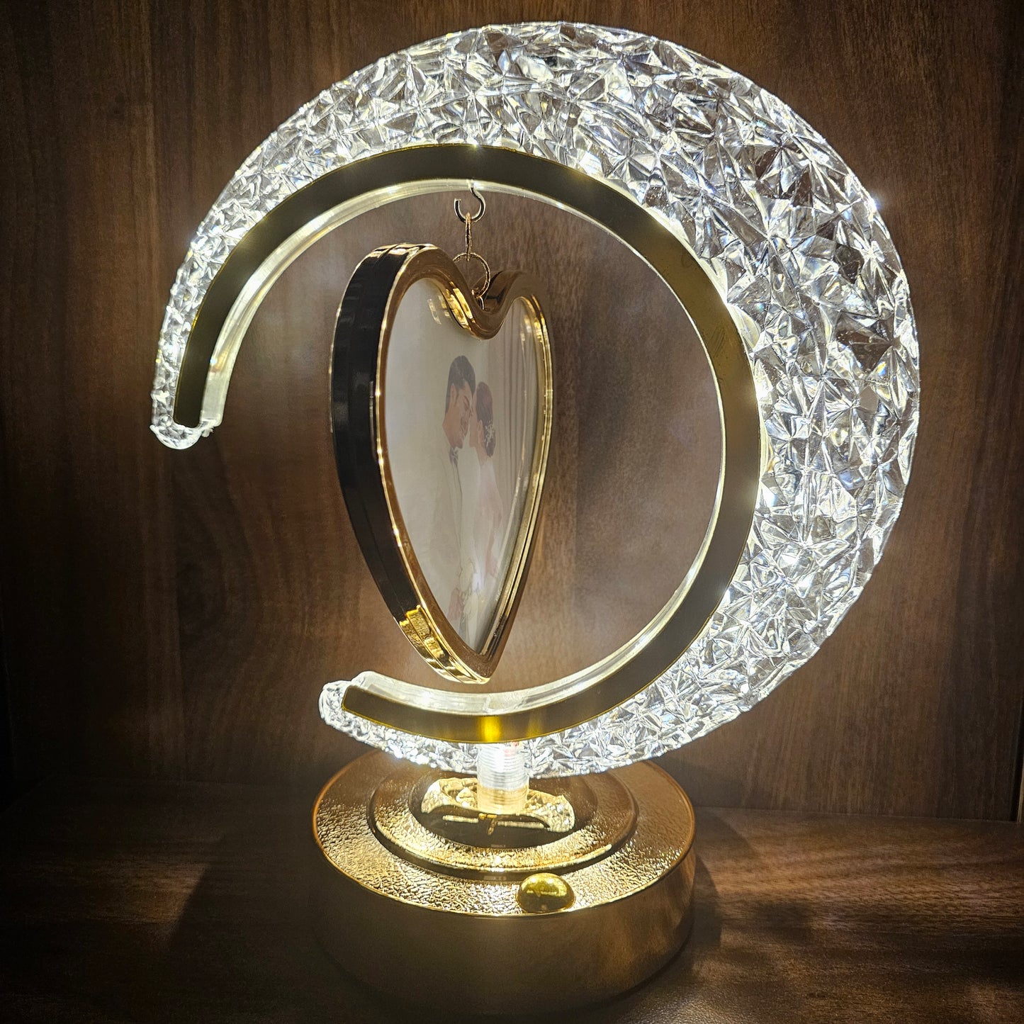 The Flair Store™ Half Moon Crystal LED Light with Heart Shape Photo Frame| Valentines Gift| Anniversary Gift | 3Level Brightness | USB Powered | Touch Control.