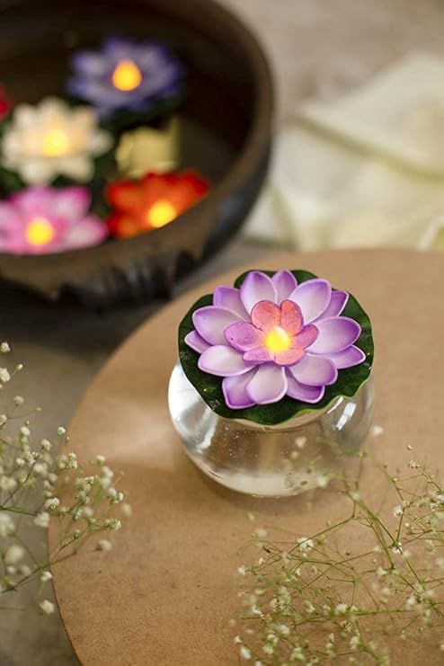 The Flair Store™ Flameless Water Sensor Lotus LED Candle - Floating Flower Candles (Multicolor)
