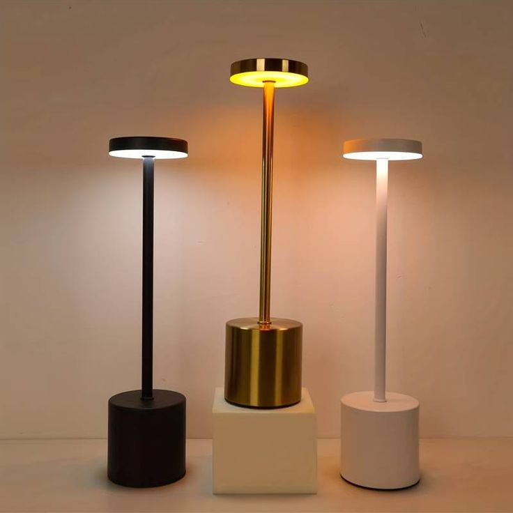 The Flair Store™ Round Stand LED Metal Table Lamp with Touch Control | Rechargeable Wireless Desk Lamp | Dimmable Warm Light (White)