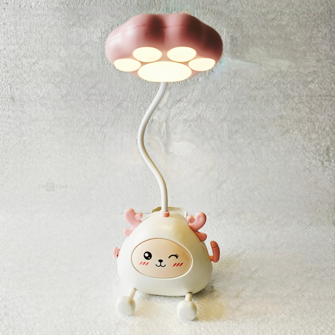 The Flair Store™ Cute Cartoon Study Lamp for Kids-Adjustable Neck, with mobile & pen Holder (Pack of 1)