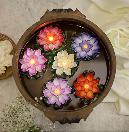 The Flair Store™ Flameless Water Sensor Lotus LED Candle - Floating Flower Candles (Multicolor)