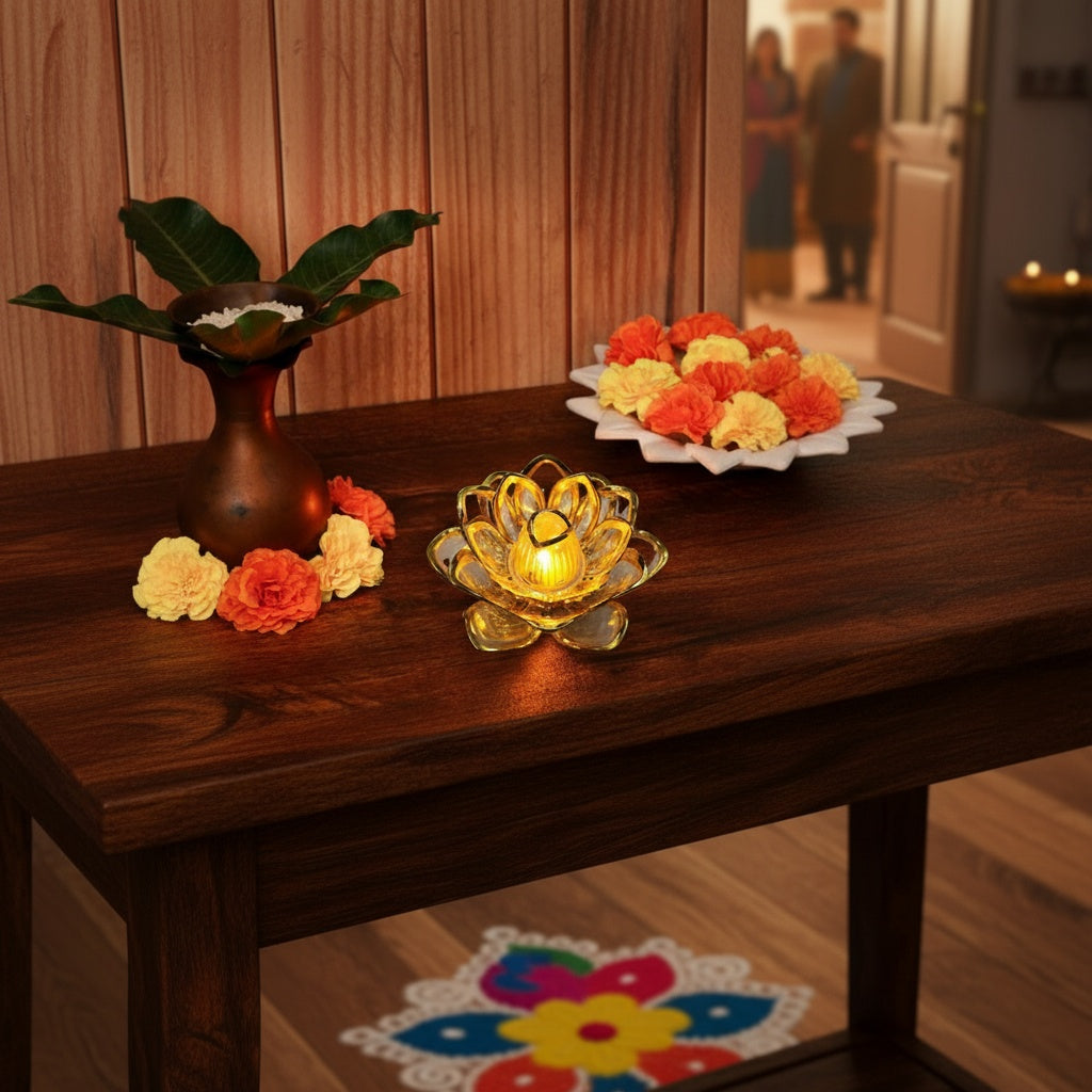 The Flair Store™ Gold Lotus Flower LED Tealight Candle for Diwali Festival