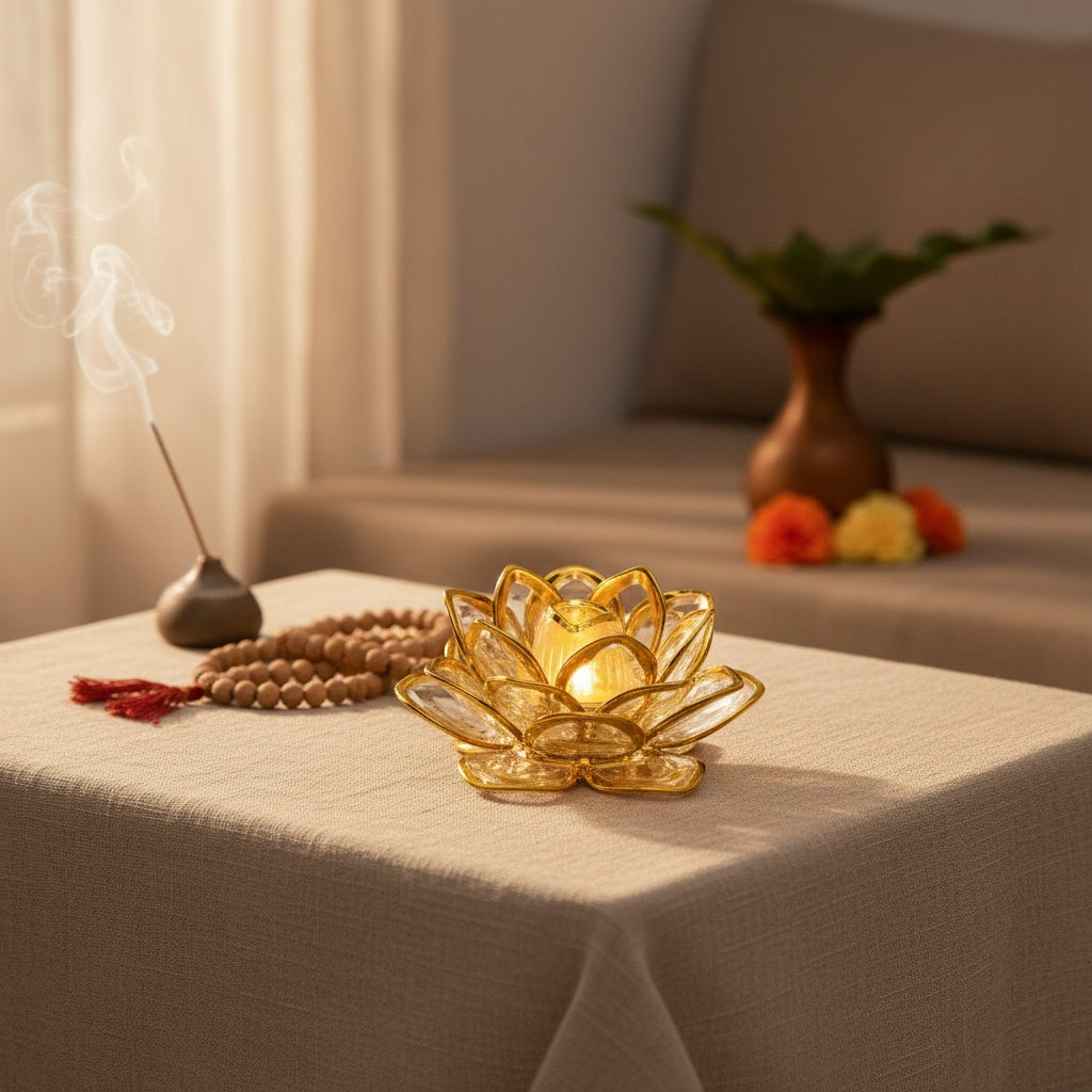 The Flair Store™ Gold Lotus Flower LED Tealight Candle for Diwali Festival