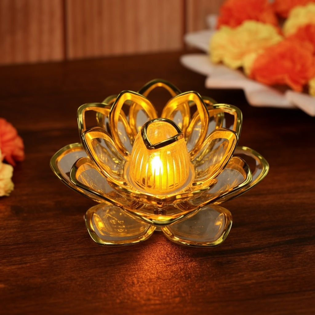 The Flair Store™ Gold Lotus Flower LED Tealight Candle for Diwali Festival