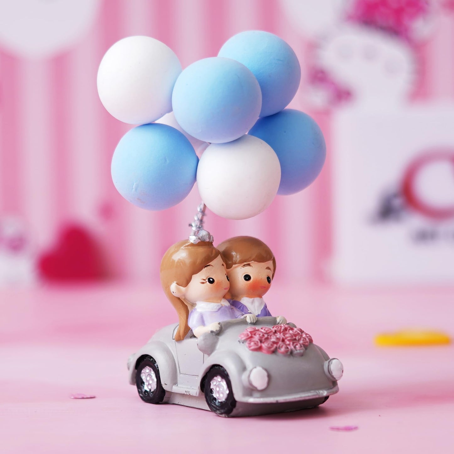 The Flair Store™ Valentine Gift for Girlfriend Boyfriend-Romantic Couple Miniature Statue with Balloons on a Car Decorative Showpiece Gift for Him Her Anniversary Wedding