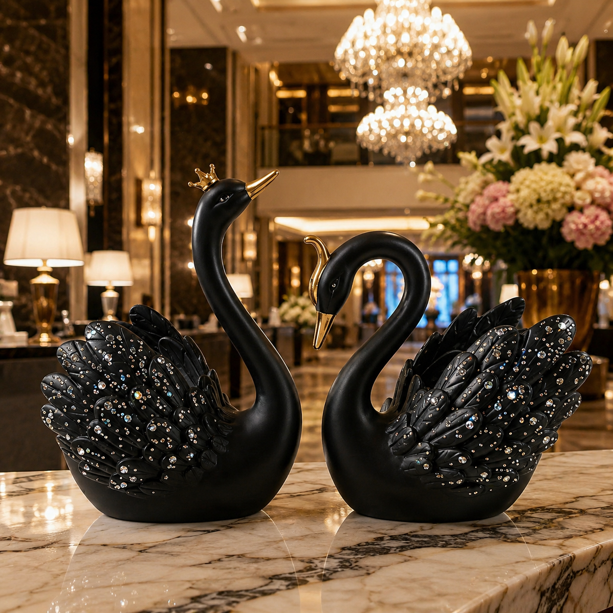 The Flair Store™ Lucky Swan Couple crystal wings showpiece for Home Living room Decor (Set of 2 Pc) (LARGE)