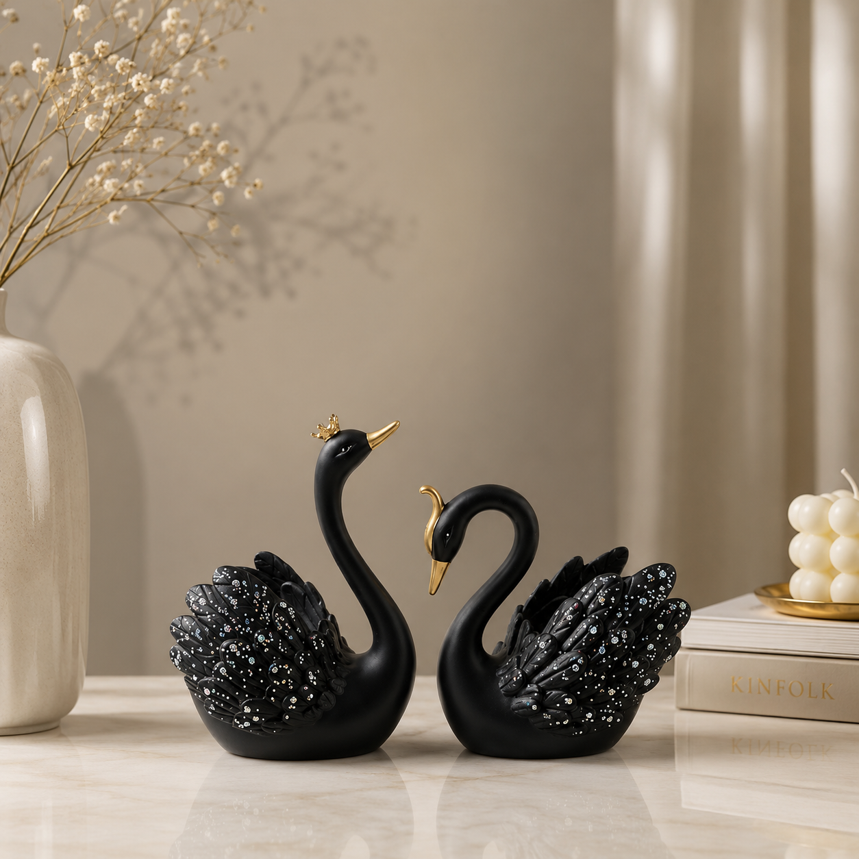 The Flair Store™ Lucky Swan Couple crystal wings showpiece for Home Living room Decor (Set of 2 Pc) (LARGE)
