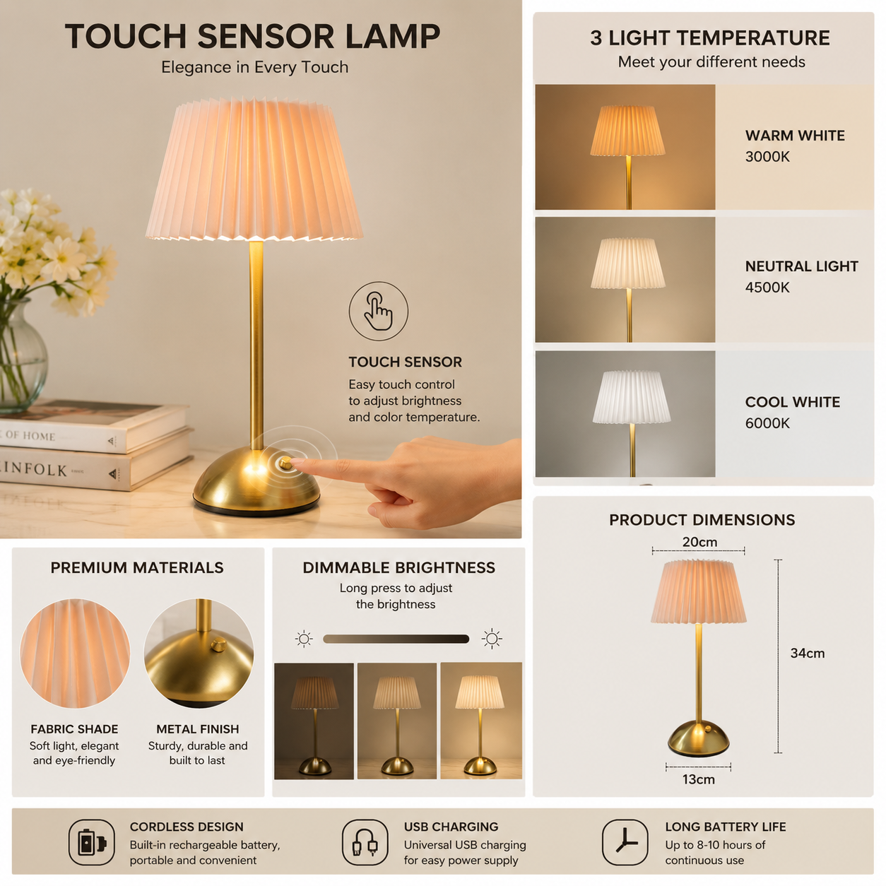The Flair Store™ Modern Minimalist Table Lamp with Fabric Shade – Warm Ambient Bedside & Café Light (Pink)