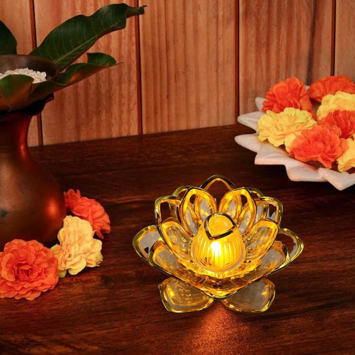 The Flair Store™ Gold Lotus Flower LED Tealight Candle for Diwali Festival