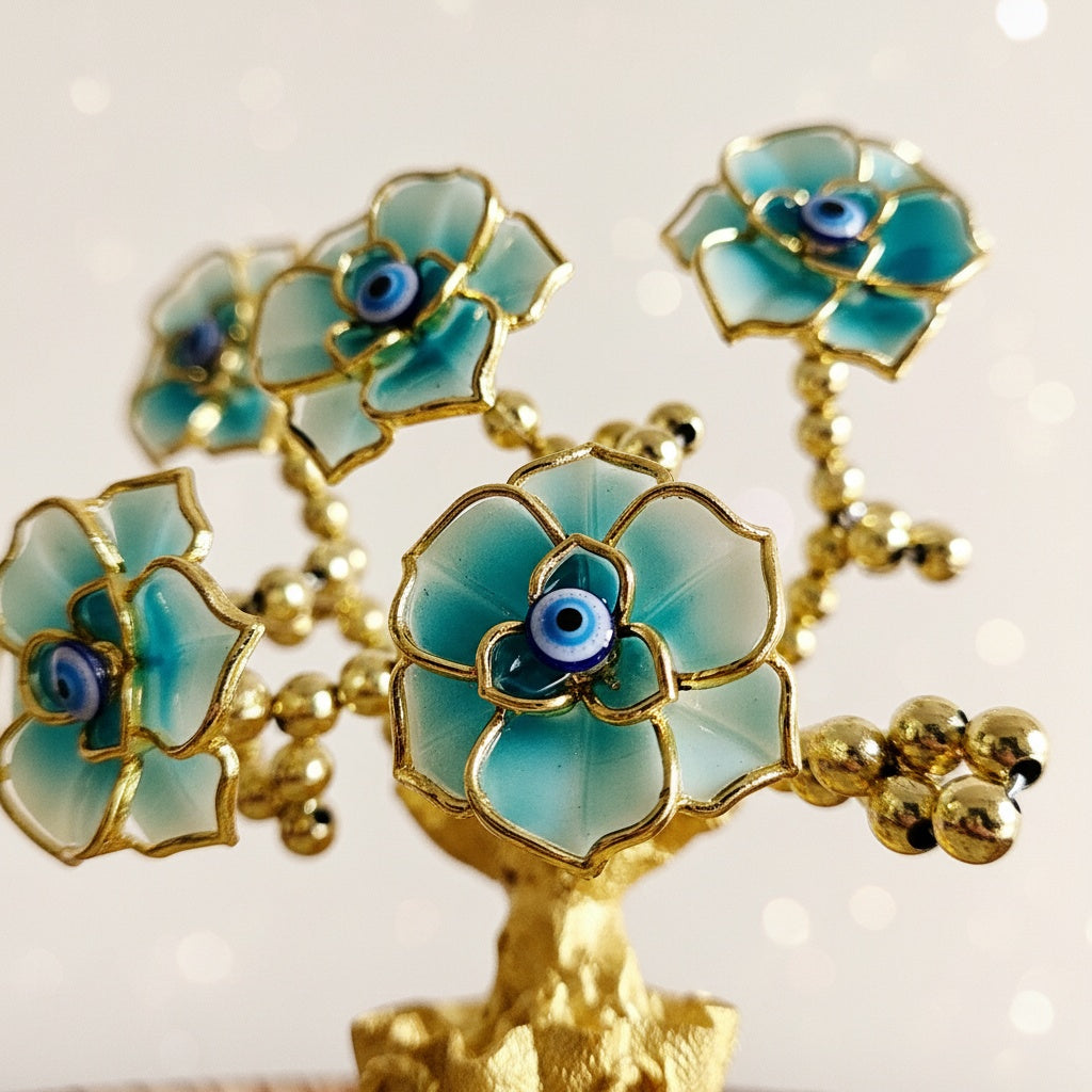 The Flair Store™ Evil Eye Flowers Tree with Money Bag, Fengshui for Positive Energy, Najar Suraksha for Vaastu, Love Prosperity, Peace