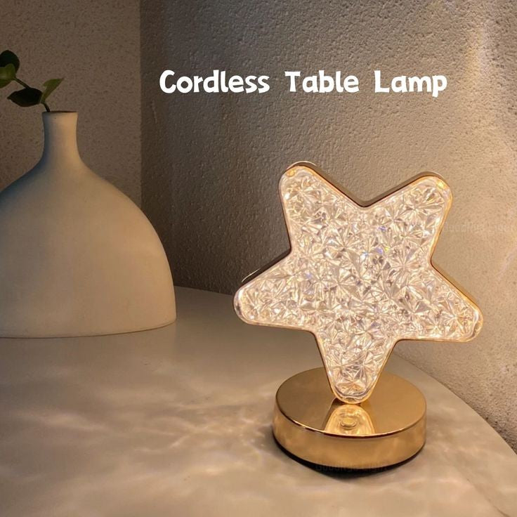 The Flair Store™ Crystal Diamond Table Lamp, Touch Control, 3 Way Dimmable, USB Rechargeable, Night Stand Light for Bedroom, Living Room 3-Modes LED Light (STAR)