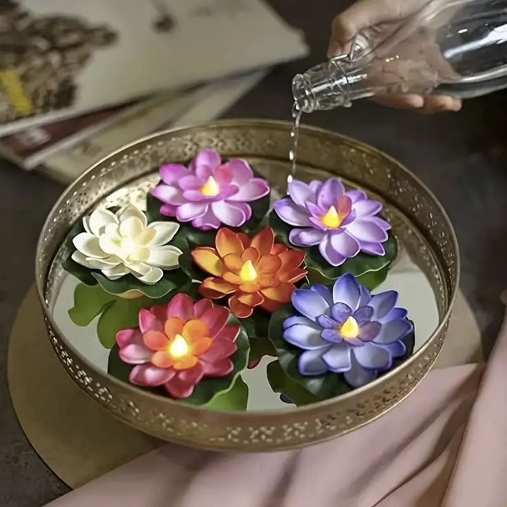 The Flair Store™ Flameless Water Sensor Lotus LED Candle - Floating Flower Candles (Multicolor)