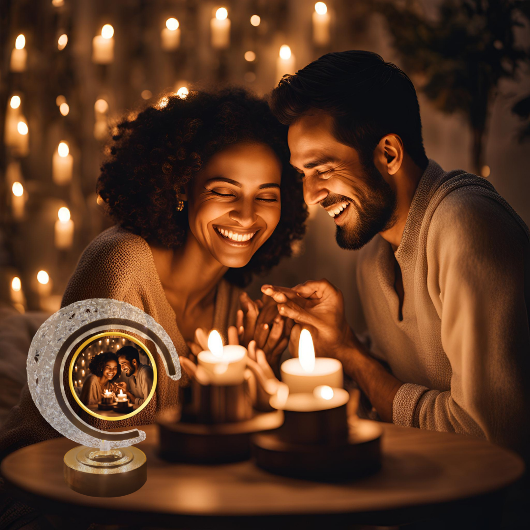 The Flair Store™ Half Moon Crystal LED Light with Round Shape Photo Frame