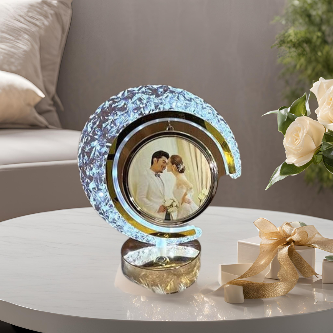 The Flair Store™ Half Moon Crystal LED Light with Round Shape Photo Frame