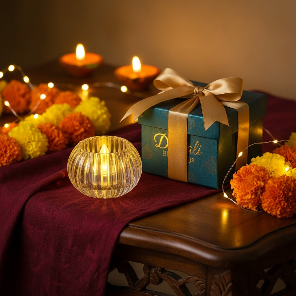 The Flair Store™ Crystal Round LED Diya for Home Décor, Festivals & Pooja, Diwali & Gifting