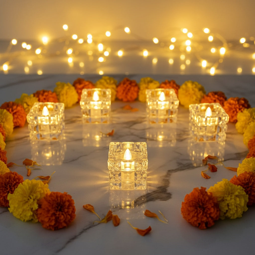 The Flair Store™ Cube Shaped LED Flameless Flickering Candles for Diwali, Party, Festival