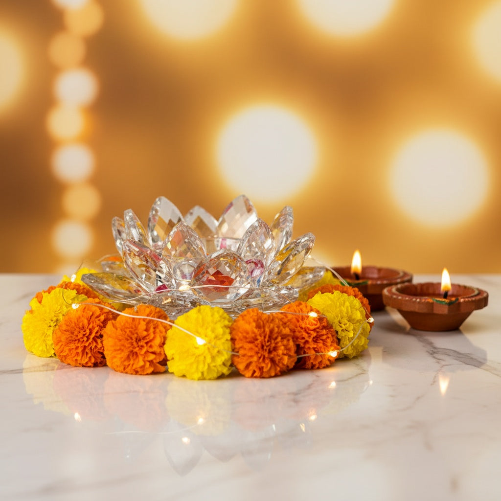The Flair Store™ Multicolor Crystal Lotus Fengshui for Positive Energy, Glass Kamal Flower for Vaastu, Love, Harmony