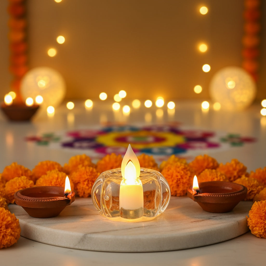 The Flair Store™ Round LED Tealight Flameless Flickering Candles for Diwali Festival