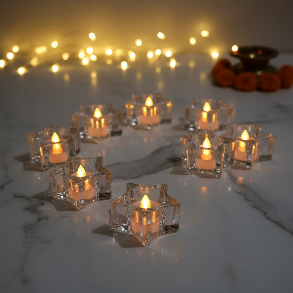 The Flair Store™ Twinkling Star Crystal LED Battery Operated Flameless & Smokeless Candles