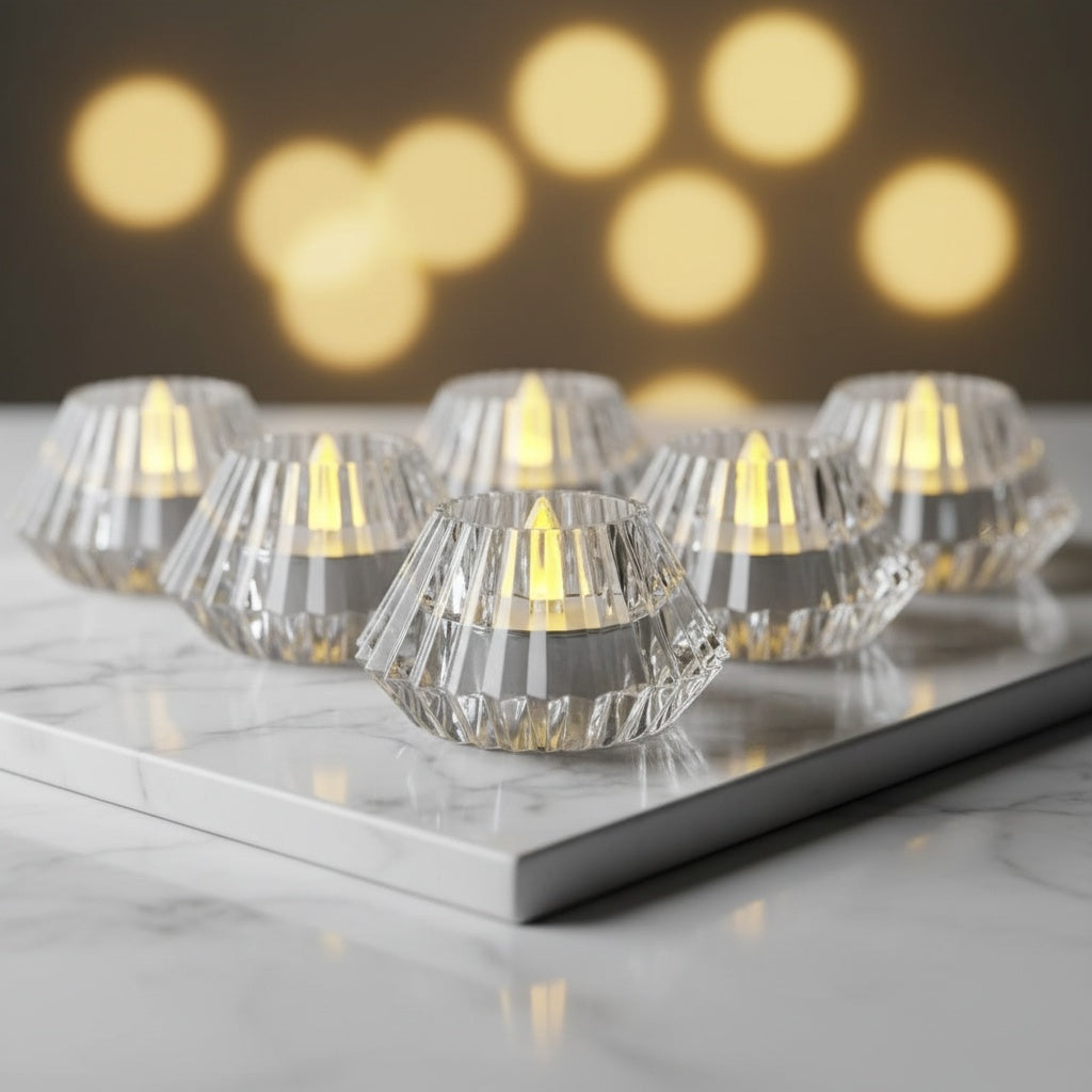 The Flair Store™ Crystal Diamond Shaped LED Diya for Diwali, Festivals, Puja & Luxe Home Decor