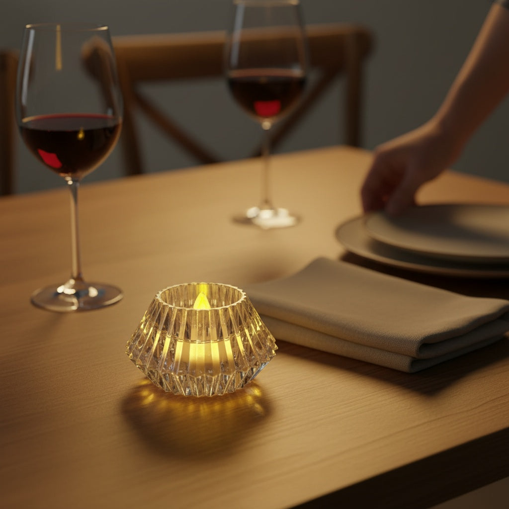 The Flair Store™ Crystal Diamond Shaped LED Diya for Diwali, Festivals, Puja & Luxe Home Decor