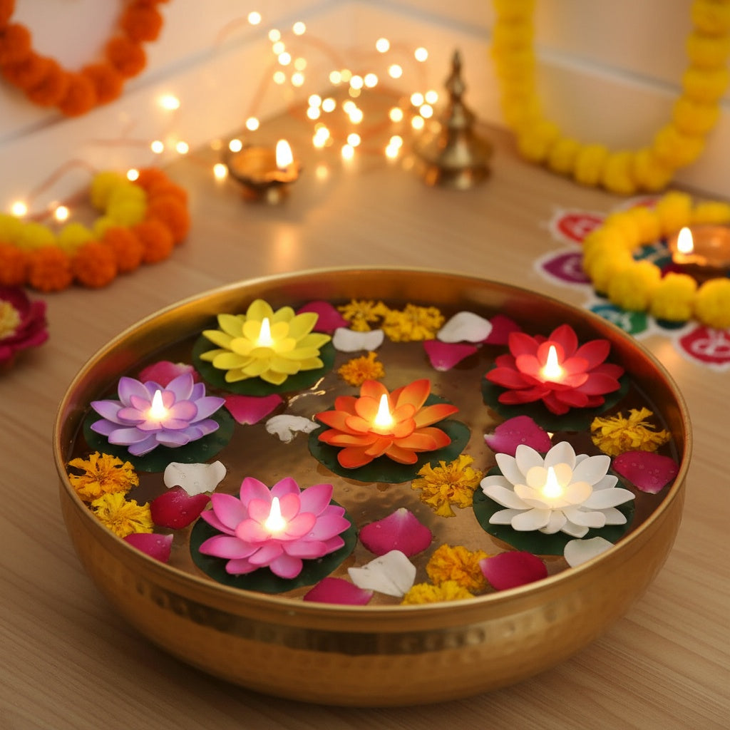 The Flair Store™ Flameless Water Sensor Lotus LED Candle - Floating Flower Candles (Multicolor)
