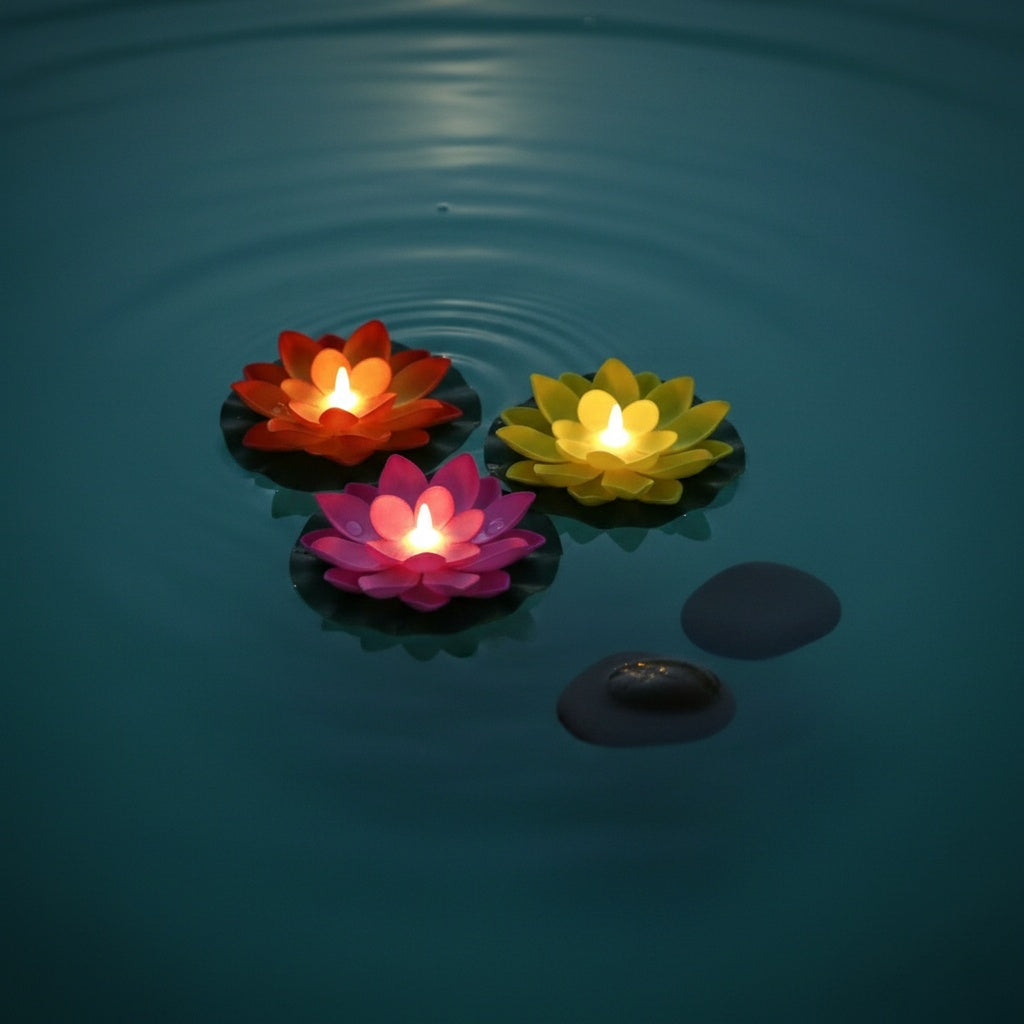 The Flair Store™ Flameless Water Sensor Lotus LED Candle - Floating Flower Candles (Multicolor)