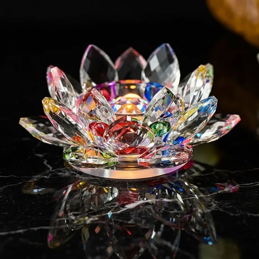 The Flair Store™ Multicolor Crystal Lotus Fengshui for Positive Energy, Glass Kamal Flower for Vaastu, Love, Harmony
