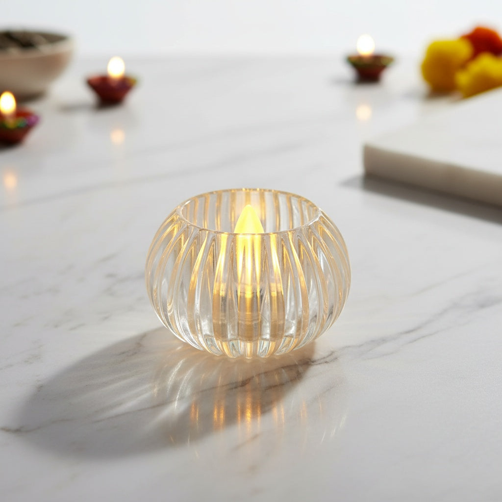 The Flair Store™ Crystal Round LED Diya for Home Décor, Festivals & Pooja, Diwali & Gifting