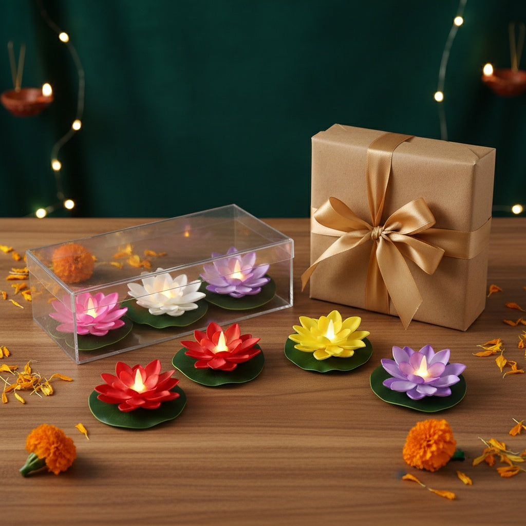 The Flair Store™ Flameless Water Sensor Lotus LED Candle - Floating Flower Candles (Multicolor)