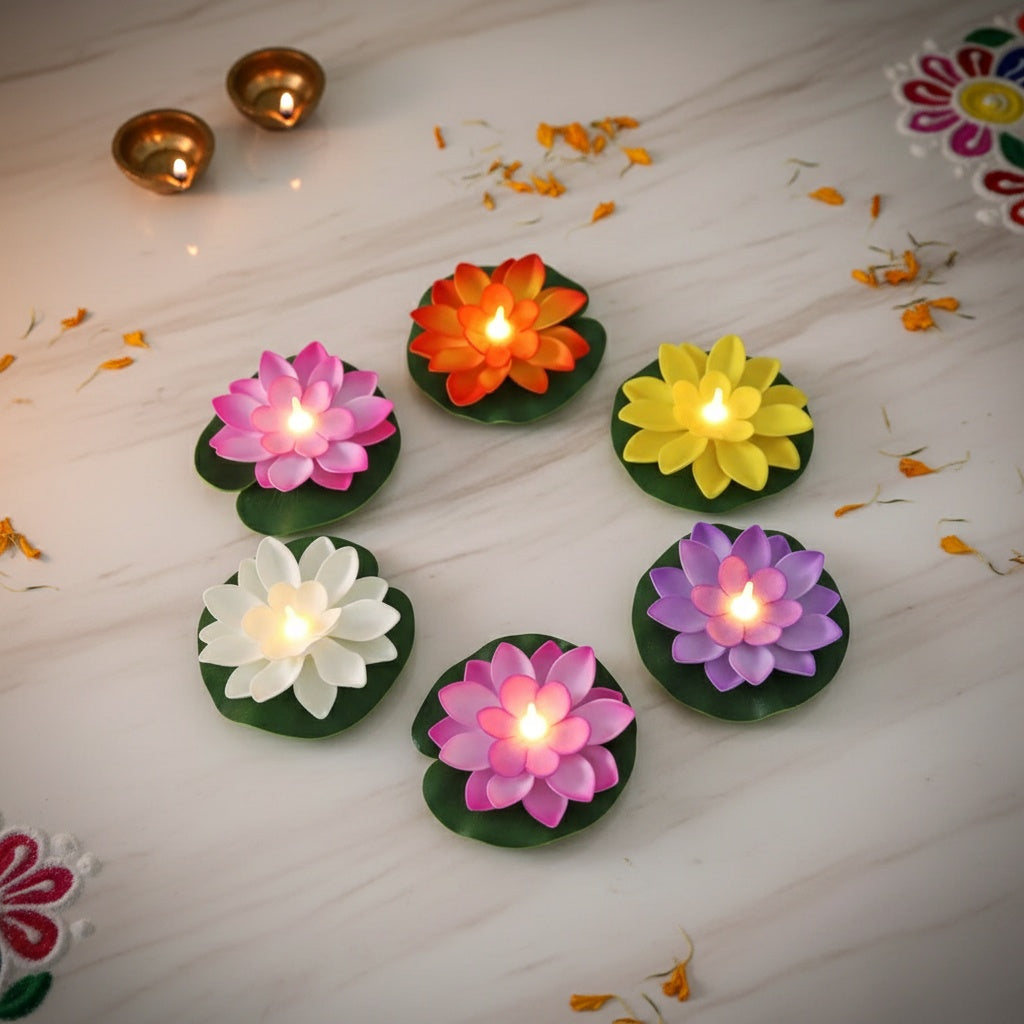 The Flair Store™ Flameless Water Sensor Lotus LED Candle - Floating Flower Candles (Multicolor)