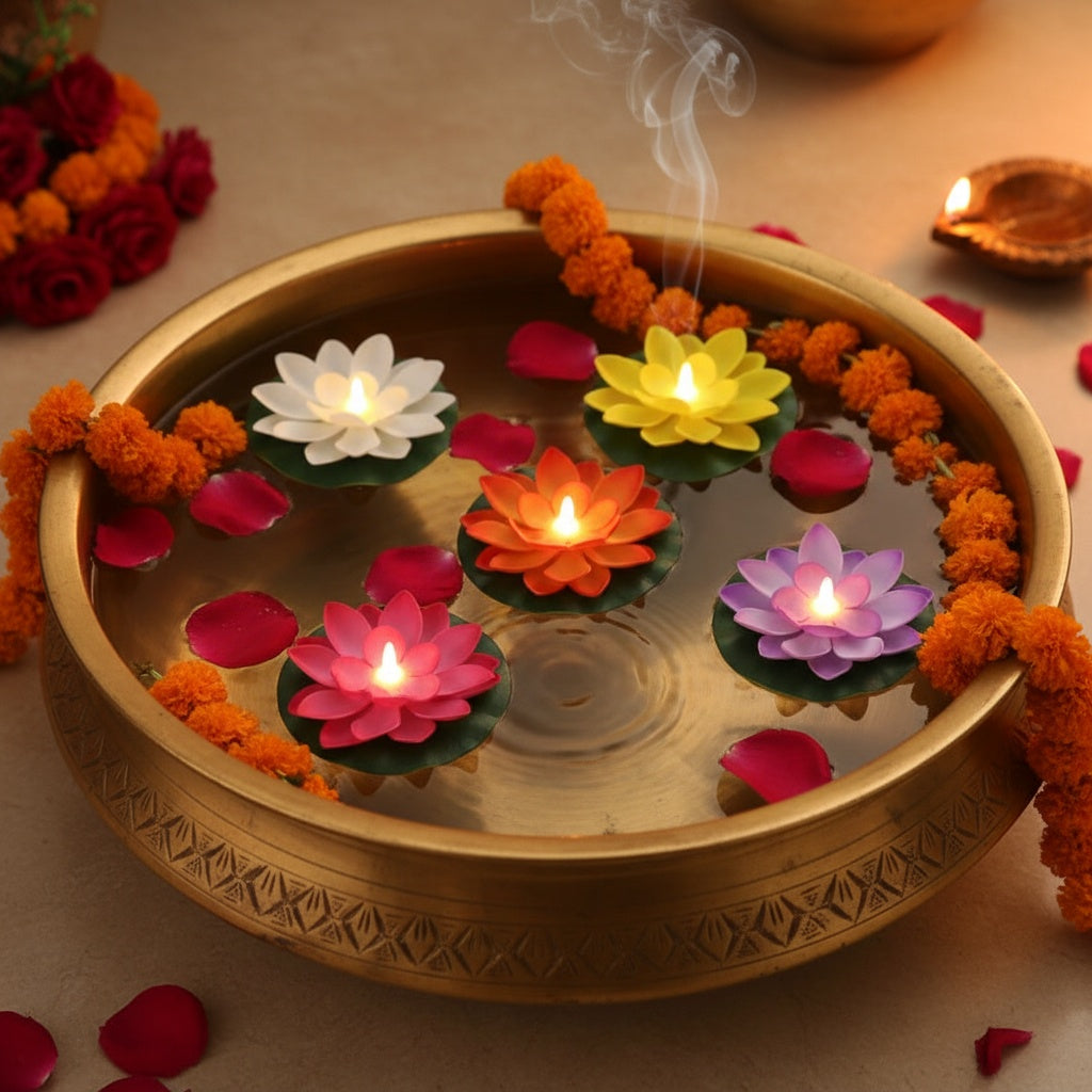 The Flair Store™ Flameless Water Sensor Lotus LED Candle - Floating Flower Candles (Multicolor)