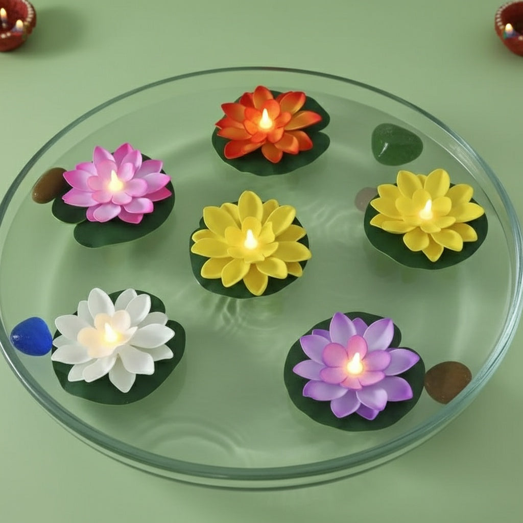 The Flair Store™ Flameless Water Sensor Lotus LED Candle - Floating Flower Candles (Multicolor)
