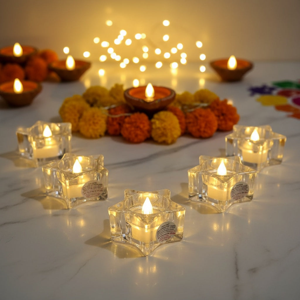 The Flair Store™ Twinkling Star Crystal LED Battery Operated Flameless & Smokeless Candles