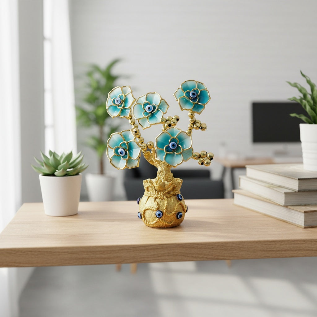 The Flair Store™ Evil Eye Flowers Tree with Money Bag, Fengshui for Positive Energy, Najar Suraksha for Vaastu, Love Prosperity, Peace