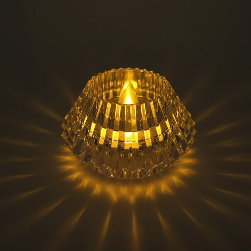 The Flair Store™ Crystal Diamond Shaped LED Diya for Diwali, Festivals, Puja & Luxe Home Decor