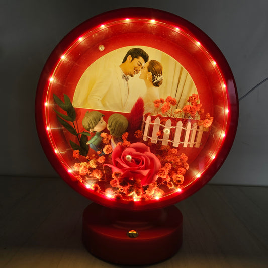 Romantic Round LED Photo Frame  | Customizable Photo Lamp for gift (Red)