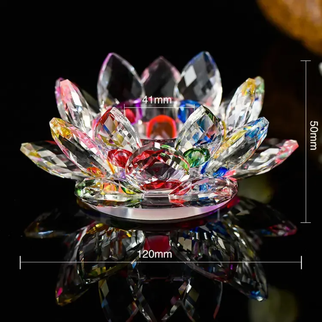 The Flair Store™ Multicolor Crystal Lotus Fengshui for Positive Energy, Glass Kamal Flower for Vaastu, Love, Harmony