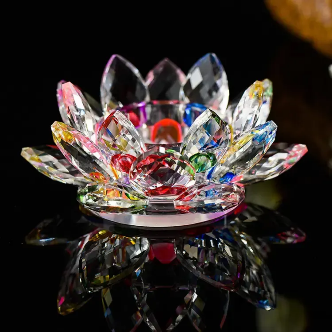 The Flair Store™ Multicolor Crystal Lotus Fengshui for Positive Energy, Glass Kamal Flower for Vaastu, Love, Harmony