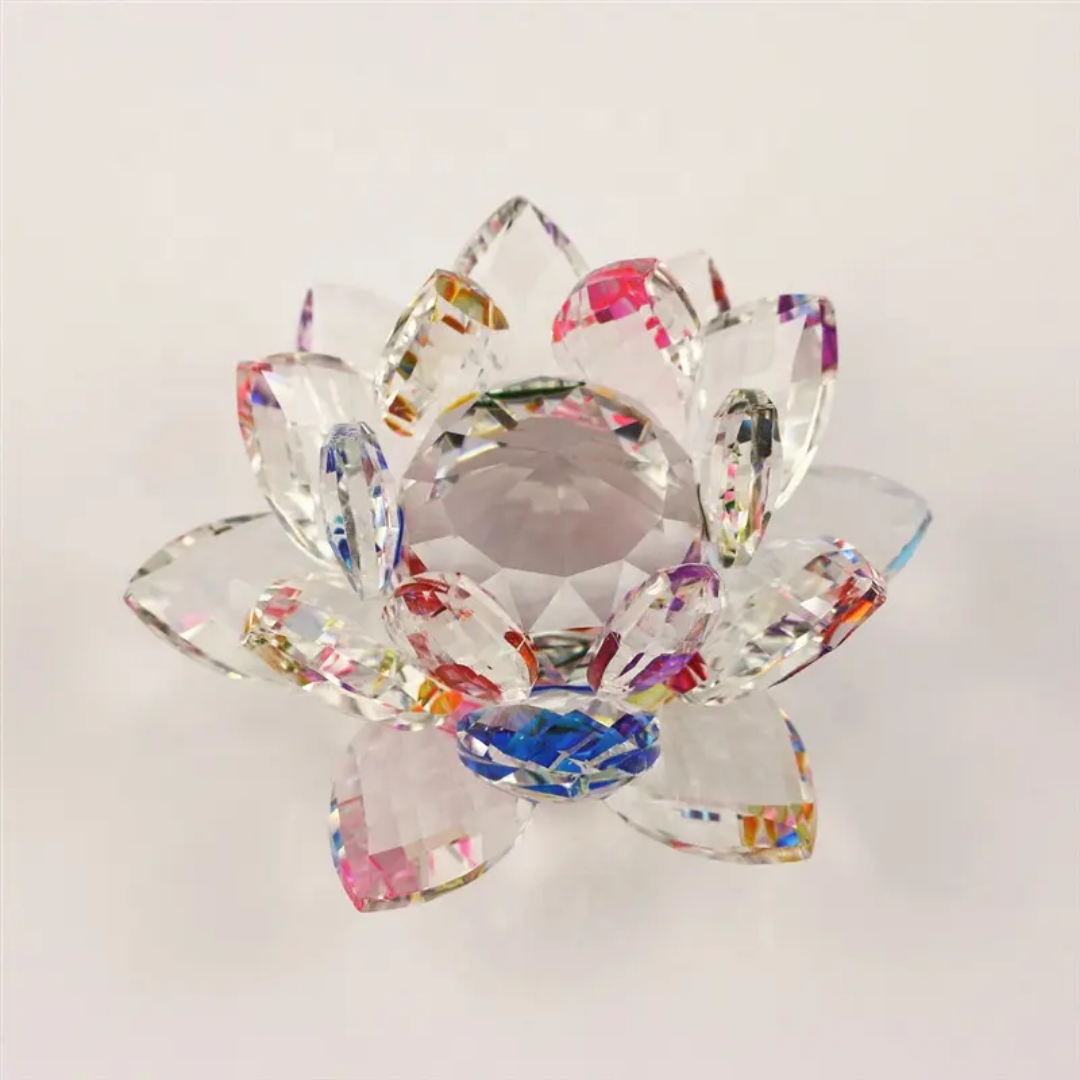 The Flair Store™ Multicolor Crystal Lotus Fengshui for Positive Energy, Glass Kamal Flower for Vaastu, Love, Harmony