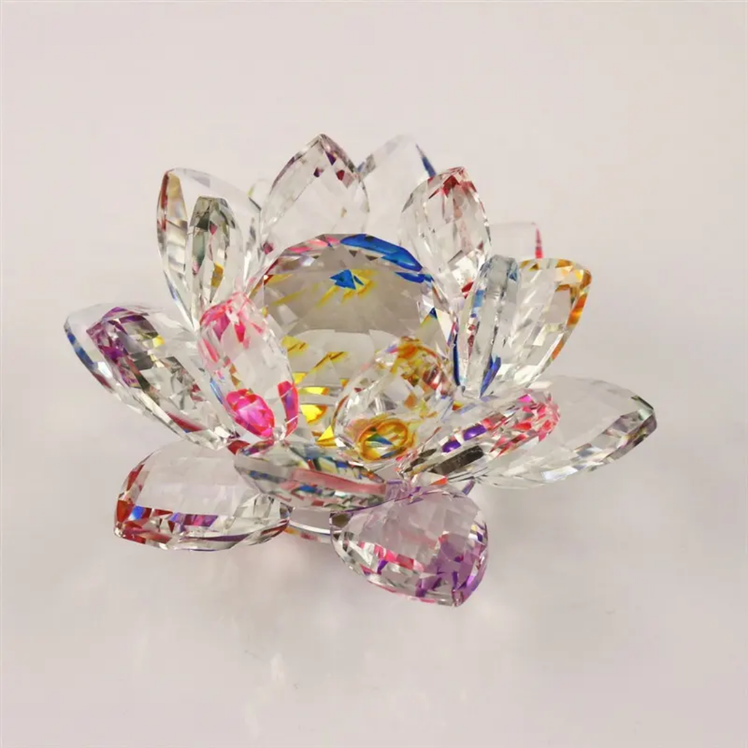 The Flair Store™ Multicolor Crystal Lotus Fengshui for Positive Energy, Glass Kamal Flower for Vaastu, Love, Harmony