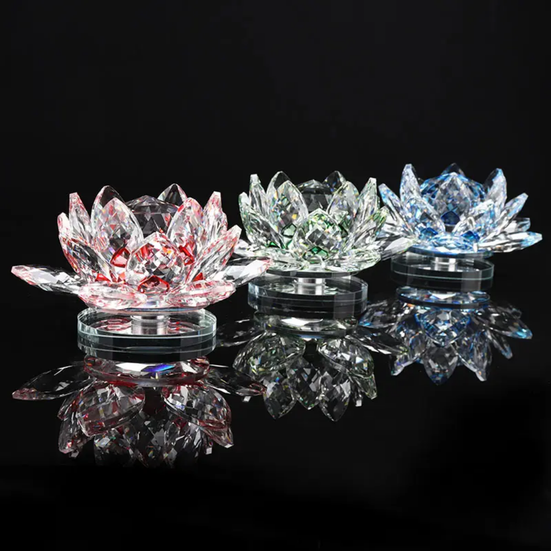 The Flair Store™ Multicolor Crystal Lotus Fengshui for Positive Energy, Glass Kamal Flower for Vaastu, Love, Harmony