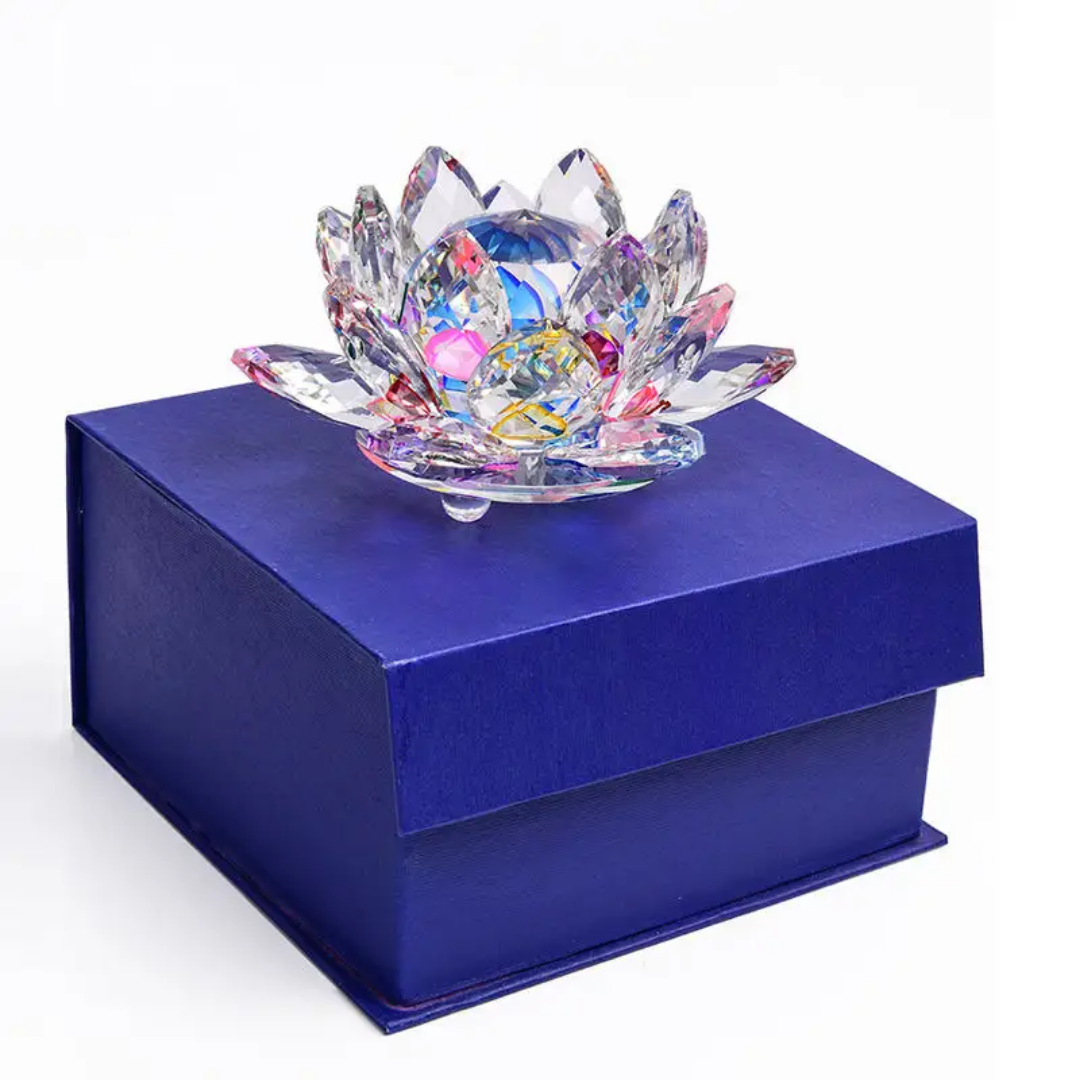 The Flair Store™ Multicolor Crystal Lotus Fengshui for Positive Energy, Glass Kamal Flower for Vaastu, Love, Harmony