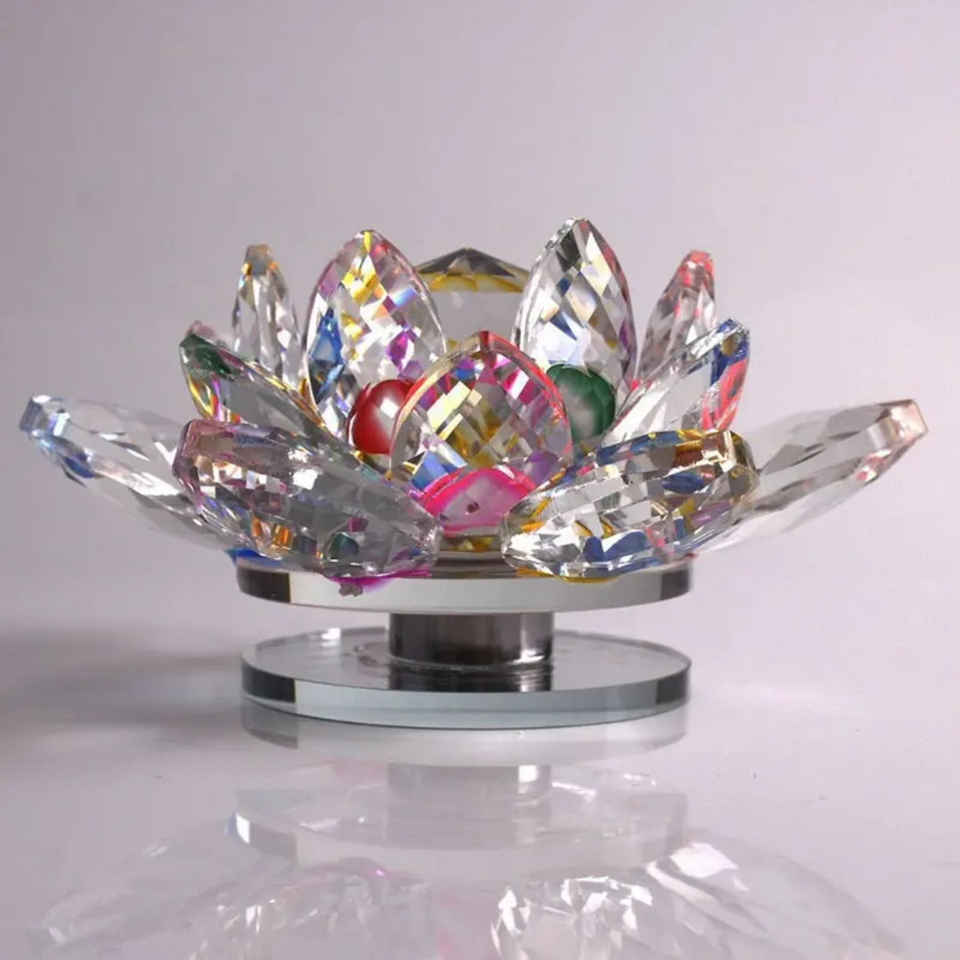 The Flair Store™ Multicolor Crystal Lotus Fengshui for Positive Energy, Glass Kamal Flower for Vaastu, Love, Harmony
