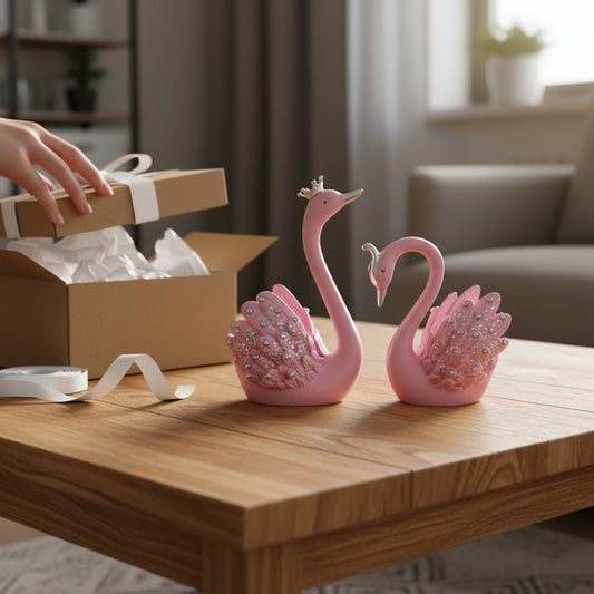 The Flair Store™ Lucky Swan Couple crystal wings showpiece for Home Living room Decor (Set of 2 Pc) (MEDIUM)