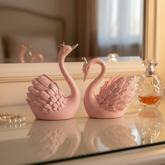 The Flair Store™ Lucky Swan Couple crystal wings showpiece for Home Living room Decor (Set of 2 Pc) (LARGE)