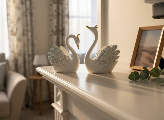 The Flair Store™ Lucky Swan Couple crystal wings showpiece for Home Living room Decor (Set of 2 Pc) (LARGE)