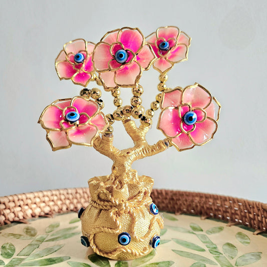 The Flair Store™ Evil Eye Flowers Tree with Money Bag,  Fengshui for Positive Energy, Najar Suraksha for Vaastu, Love Prosperity, Peace