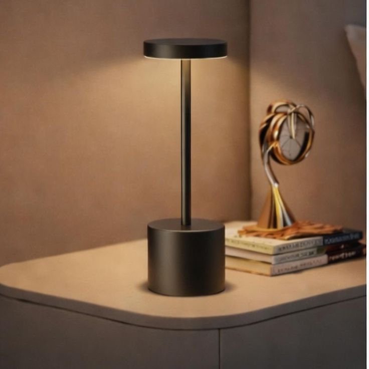 The Flair Store™ Round Stand LED Metal Table Lamp with Touch Control | Rechargeable Wireless Desk Lamp | Dimmable Warm Light